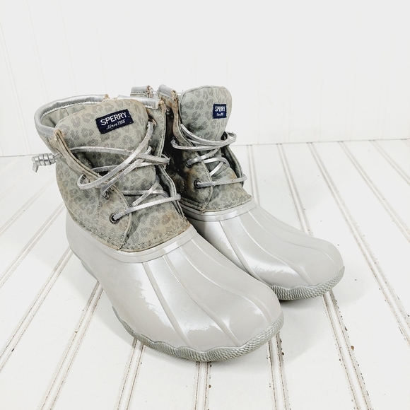Sperry Animal Print Saltwater Water Resistant Lace Up Zip Side Rain Boot C550 - Picture 4 of 12